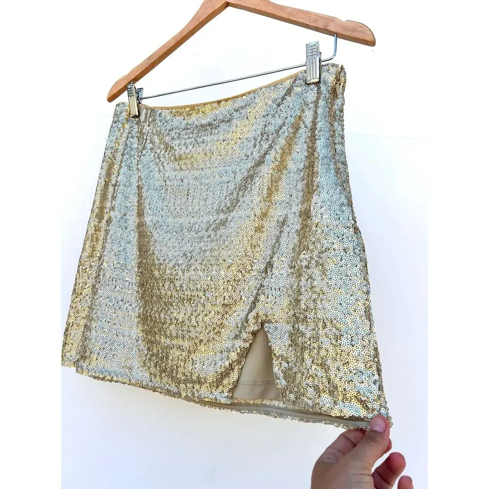 Walter Baker Mallory Mini Skirt Short Gold Sequins Glam Going Out 10 Sparkly